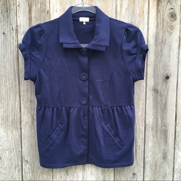 stem Tops - Stem Short Sleeve Navy Peplum Cardigan Button Top Size XS